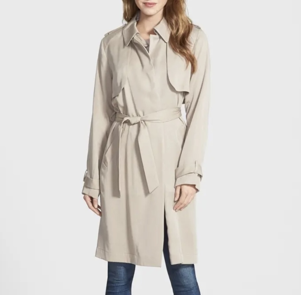 Vince Camuto Tan Long Sleeve Sateen Trench Coat - Size S/P